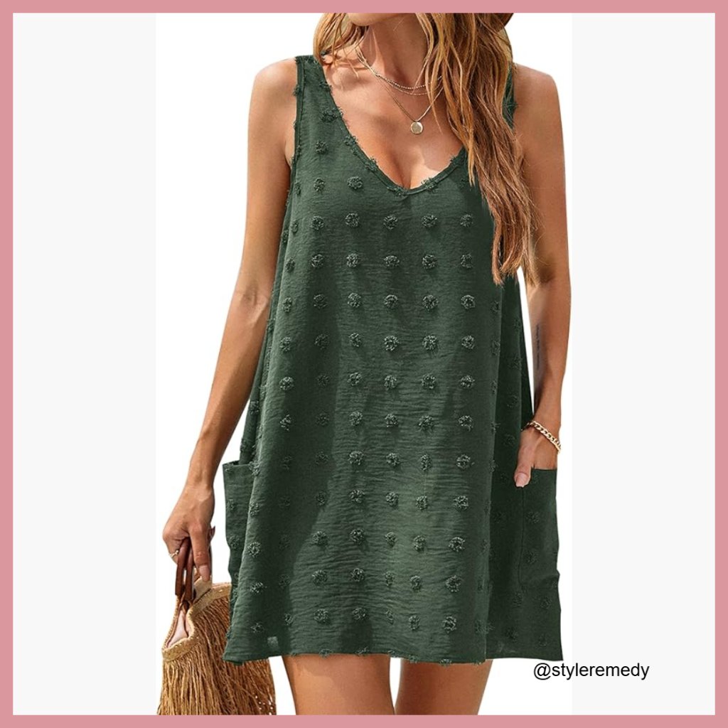 Polyester V Neck Tank Dress With Pockets Cover Up
